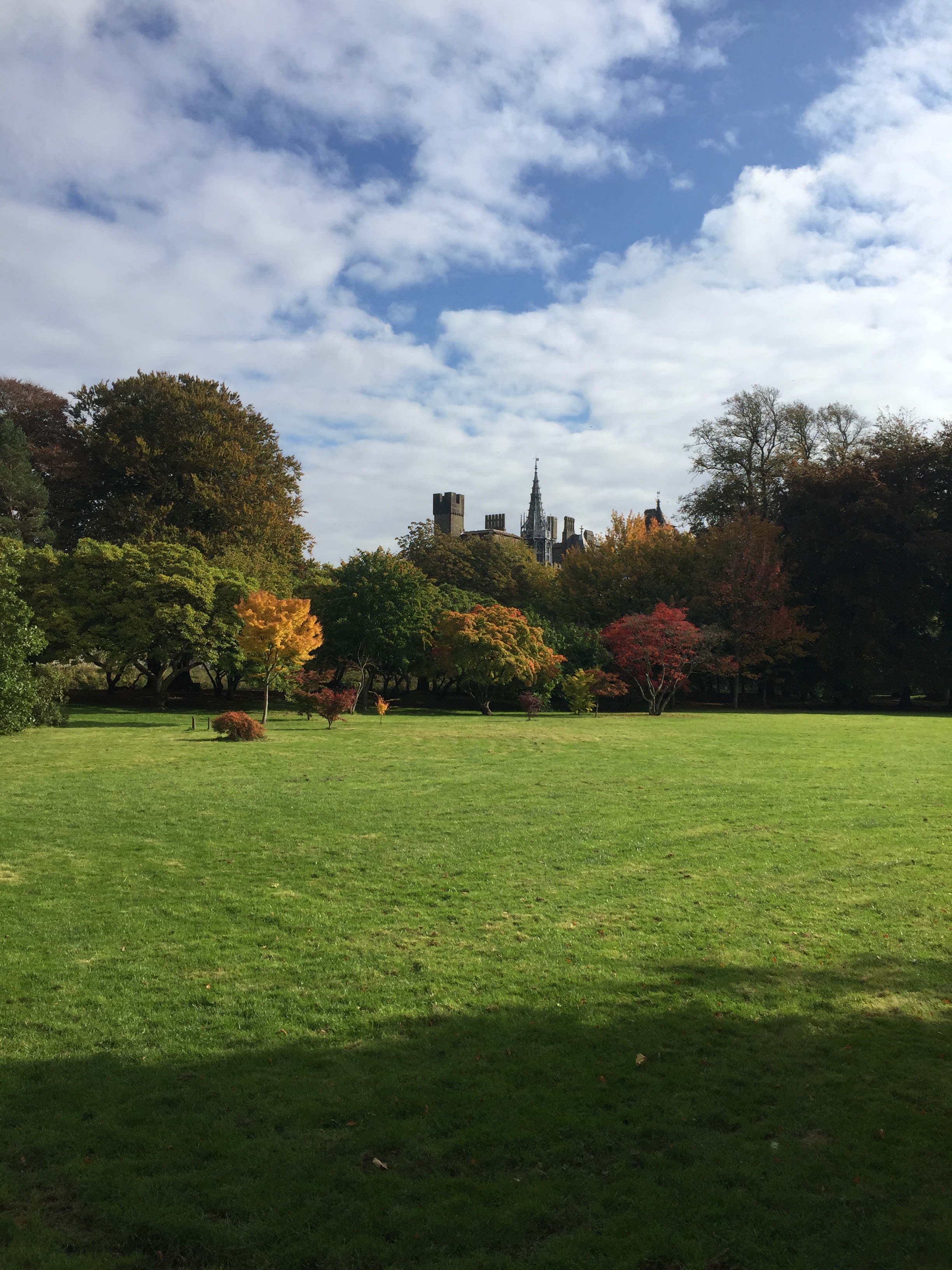 View of castle through park