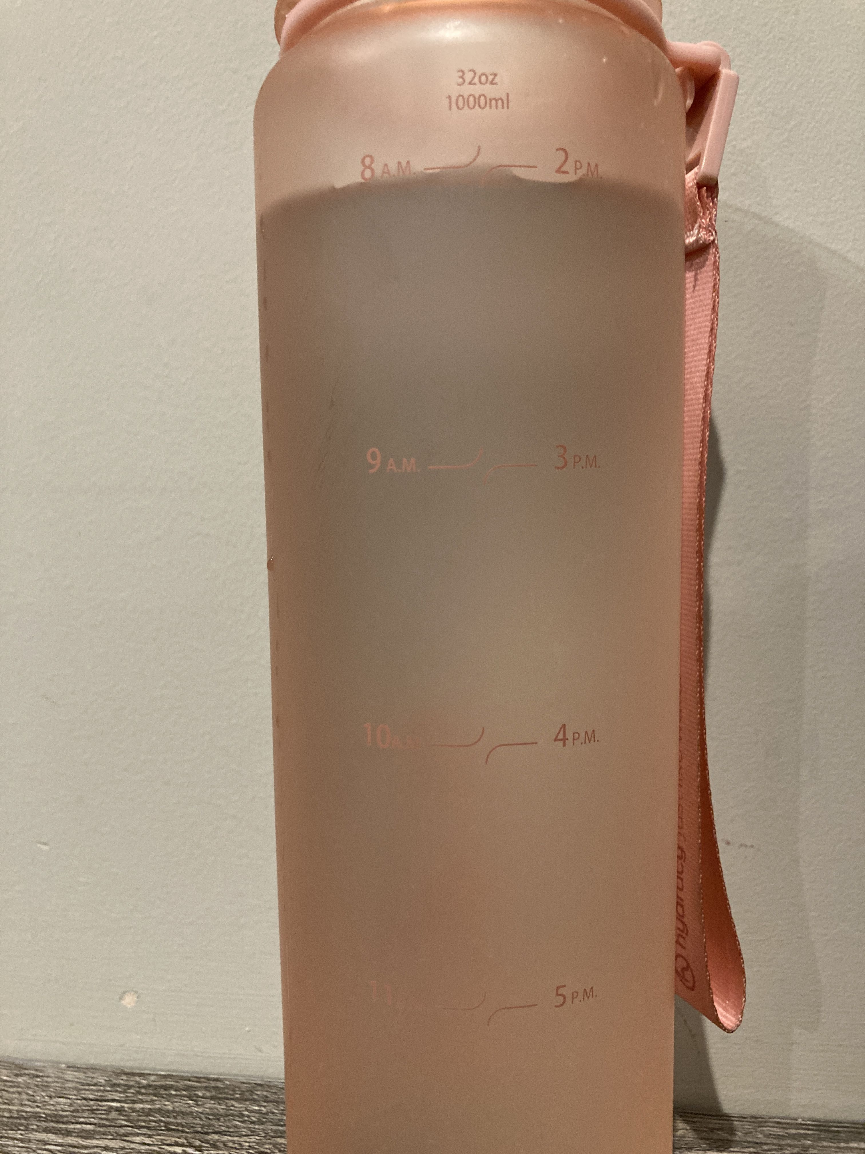 A water bottle filled to the '8am marker'
